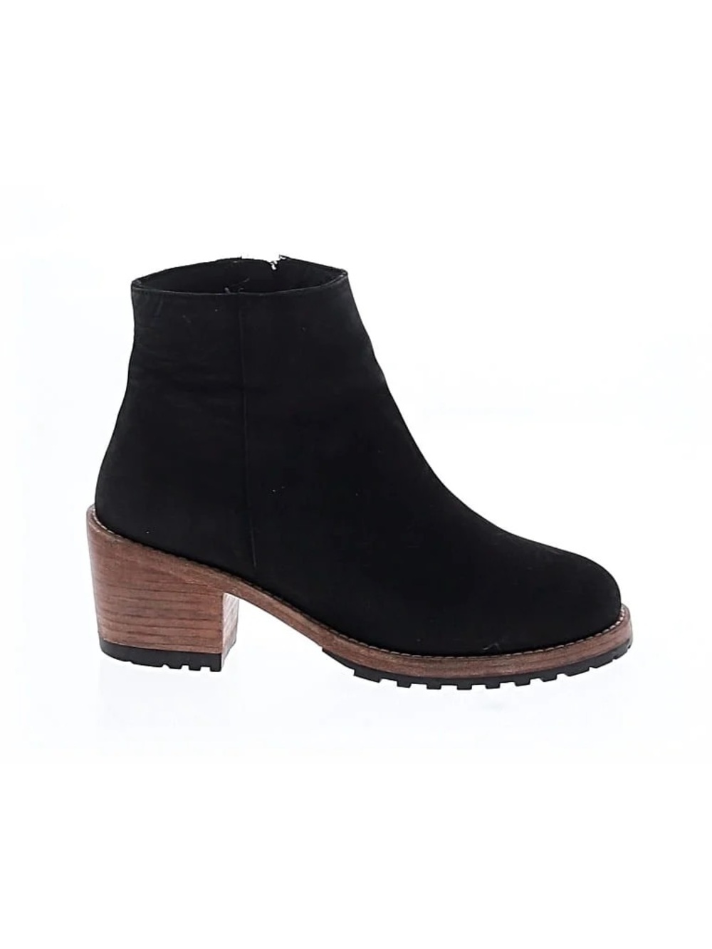 pistola Black Suede Ankle Boot with Stacked Wood Heel